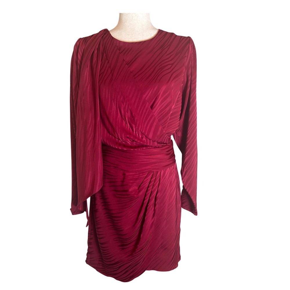 Ronny Kobo Mini Dress Women L Red Zebra Print Long Sleeve Draped